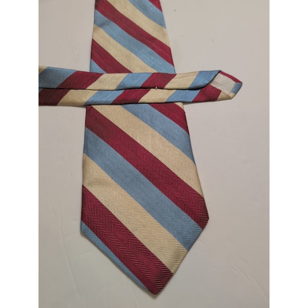 BROOKS BROTHERS 346 SILK TIE RED CREAM BLUE LARGE STRIPE HERRINGBONE 3.75" X 58"